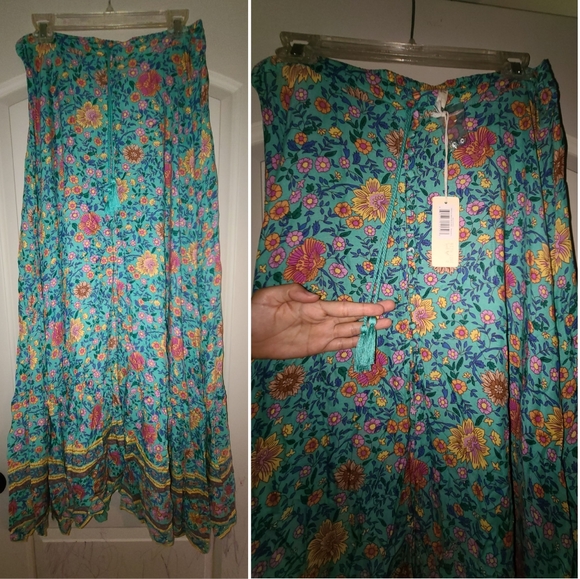 New spell original drop folk town maxi skirt turquoise L folktown NWT teal og - Picture 10 of 16